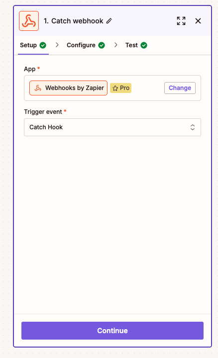 Webhook configuration in Zapier