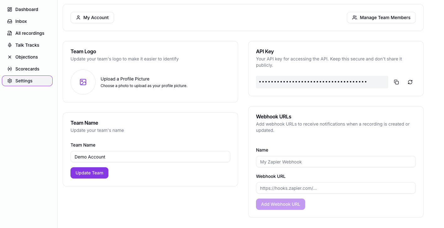 Webhook configuration in SalesJim settings