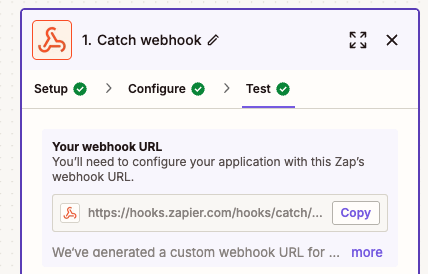 Webhook configuration in Zapier